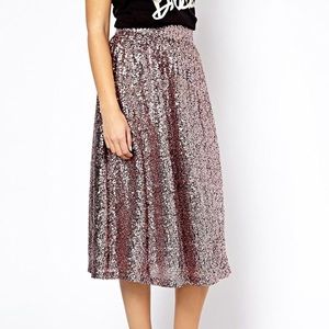 Rose Gold Sequin Midi Skirt || ASOS